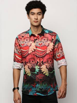 Showoff men's long sleeves conversational red shirt 2
