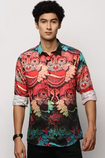 Showoff men's long sleeves conversational red shirt