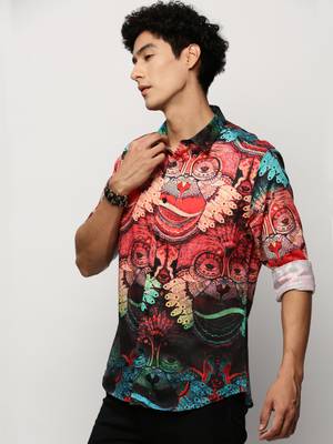 Showoff men's long sleeves conversational red shirt 3