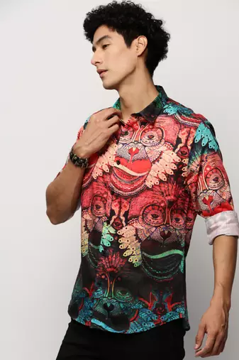 Showoff men's long sleeves conversational red shirt