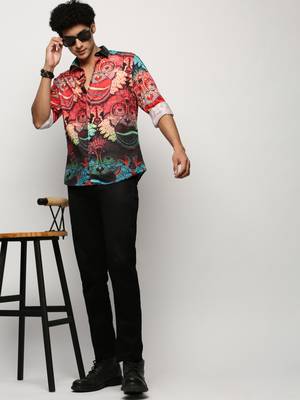 Showoff men's long sleeves conversational red shirt 5