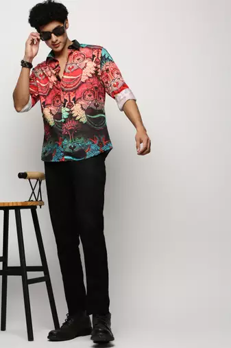 Showoff men's long sleeves conversational red shirt