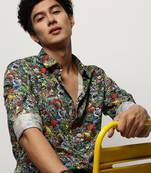 men's long sleeves conversational black shirt