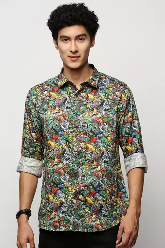 men's long sleeves conversational black shirt
