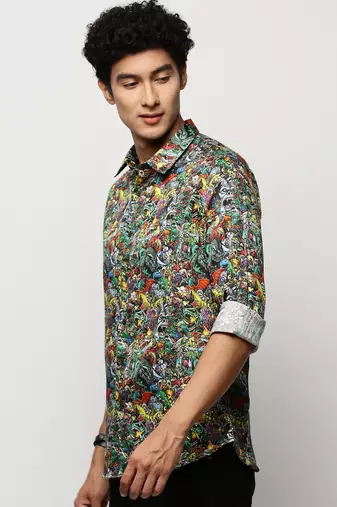 men's long sleeves conversational black shirt
