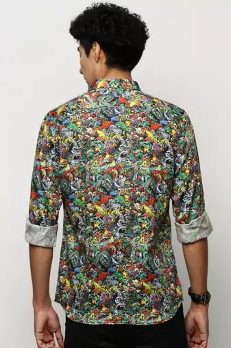 men's long sleeves conversational black shirt