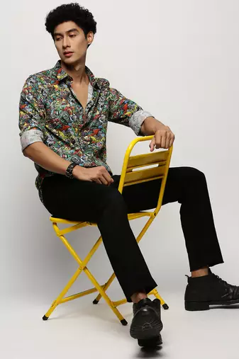 men's long sleeves conversational black shirt