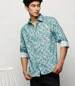 men's long sleeves ethnic motifs turquoise blue shirt