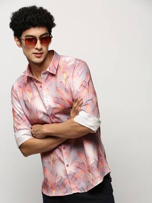 Showoff men's long sleeves floral grey shirt 1
