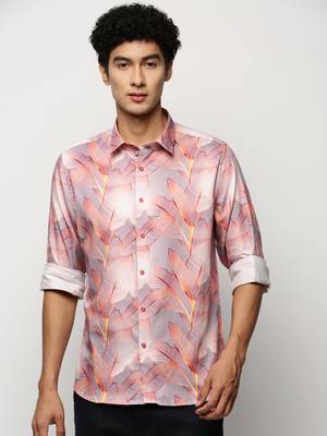Showoff men's long sleeves floral grey shirt 2