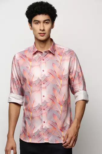 Showoff men's long sleeves floral grey shirt