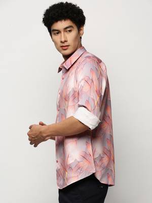 Showoff men's long sleeves floral grey shirt 3