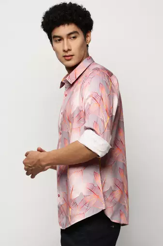 Showoff men's long sleeves floral grey shirt