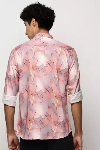Showoff men's long sleeves floral grey shirt