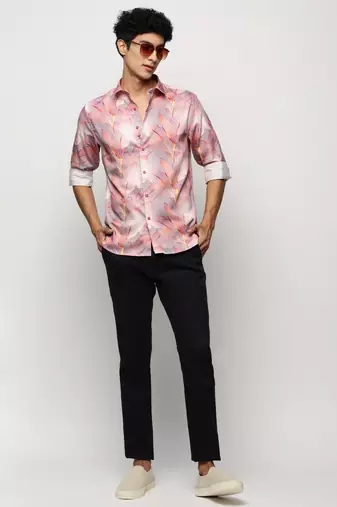 Showoff men's long sleeves floral grey shirt