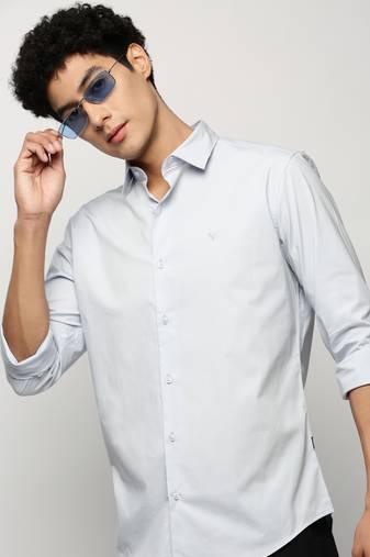 men's long sleeves solid blue shirt