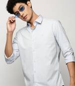 men's long sleeves solid blue shirt