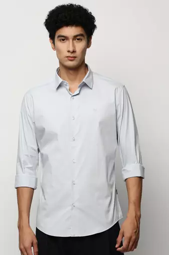 men's long sleeves solid blue shirt