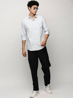 men's long sleeves solid blue shirt 5