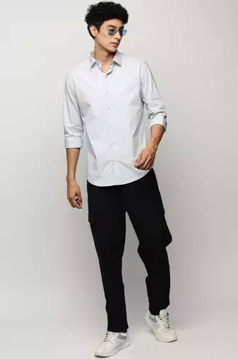 men's long sleeves solid blue shirt