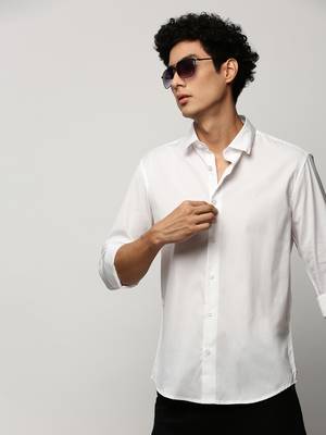 men's long sleeves solid white shirt 1