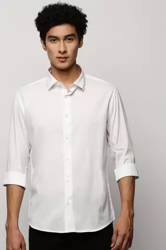 men's long sleeves solid white shirt