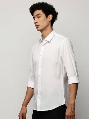 men's long sleeves solid white shirt 3