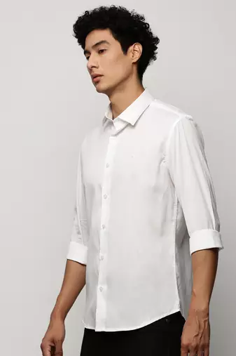 men's long sleeves solid white shirt