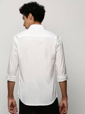 men's long sleeves solid white shirt 4