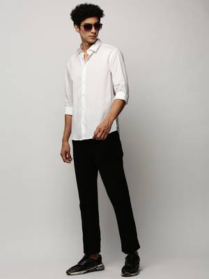 men's long sleeves solid white shirt 5