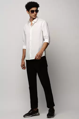 men's long sleeves solid white shirt