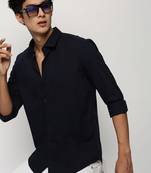 Showoff men's long sleeves solid navy blue shirt