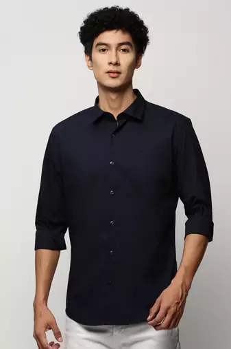Showoff men's long sleeves solid navy blue shirt