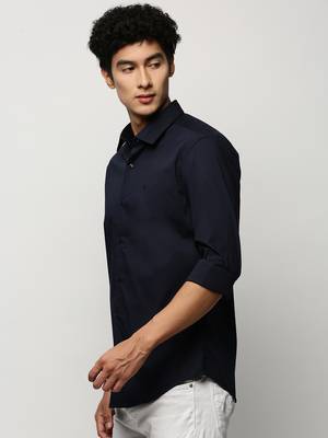 Showoff men's long sleeves solid navy blue shirt 3