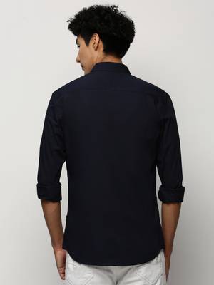 Showoff men's long sleeves solid navy blue shirt 4