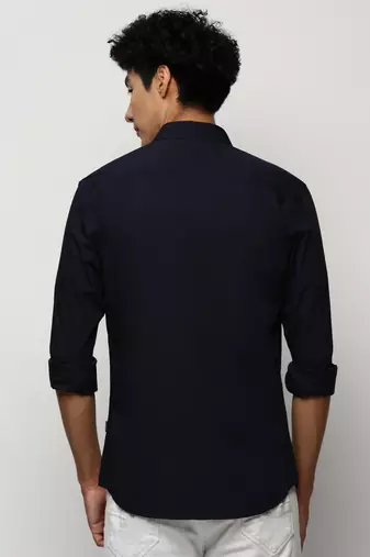 Showoff men's long sleeves solid navy blue shirt