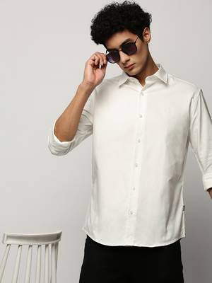 men's long sleeves solid white shirt 1