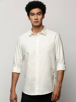 men's long sleeves solid white shirt 2