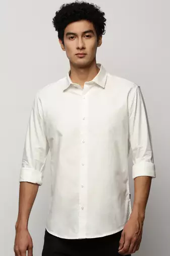 men's long sleeves solid white shirt