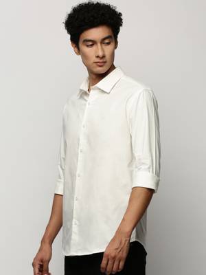 men's long sleeves solid white shirt 3