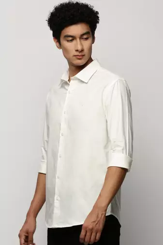men's long sleeves solid white shirt