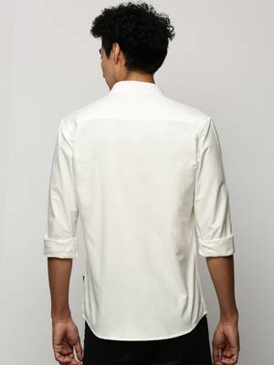 men's long sleeves solid white shirt 4