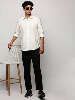 men's long sleeves solid white shirt 5