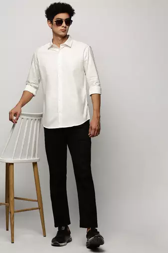 men's long sleeves solid white shirt