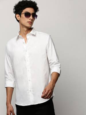 men's long sleeves solid white shirt 1