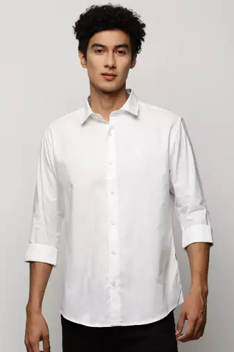 men's long sleeves solid white shirt