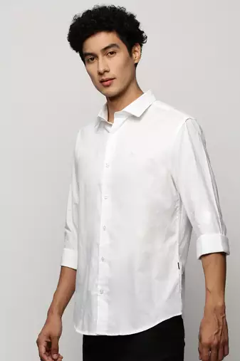 men's long sleeves solid white shirt