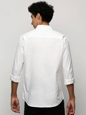 men's long sleeves solid white shirt 4