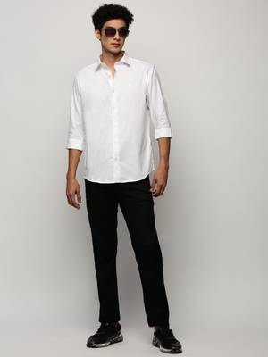 men's long sleeves solid white shirt 5