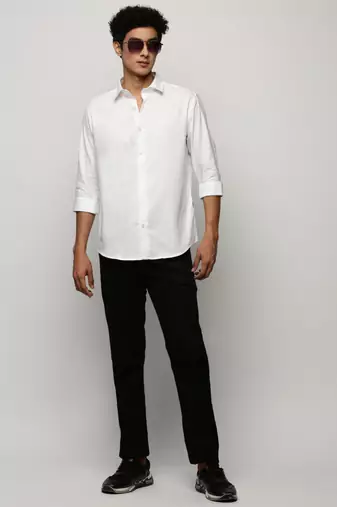 men's long sleeves solid white shirt
